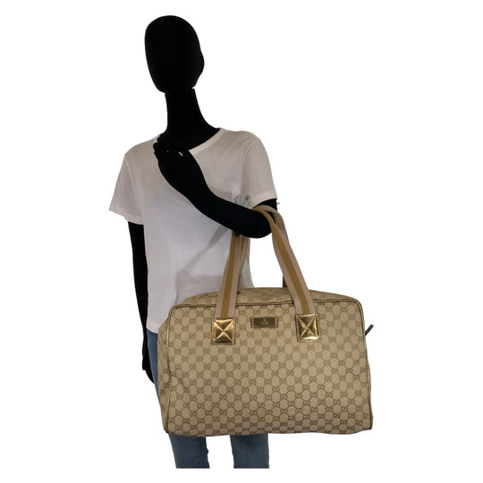 GUCCI Boston Duffel bag 153240 GG canvas Beige Gold Metal Boston Duffel bag Handbag Unisex GG pattern Women Used Authentic