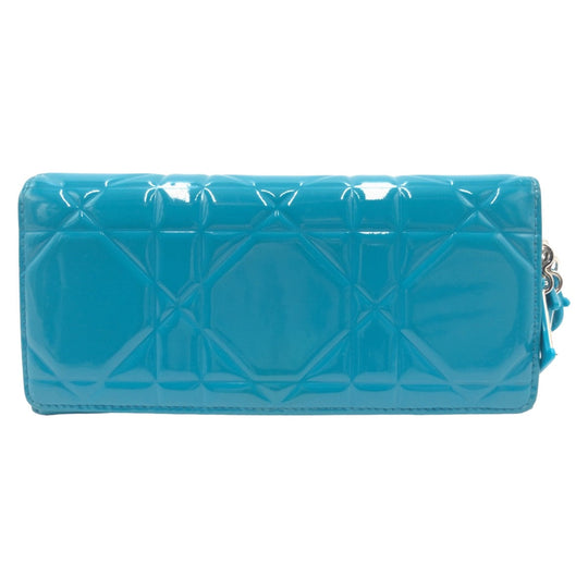 Dior Long Wallet Purse enamel Blue Silver Metal Long Wallet Purse Chain Wallet Canage Logo charm Women Used Authentic