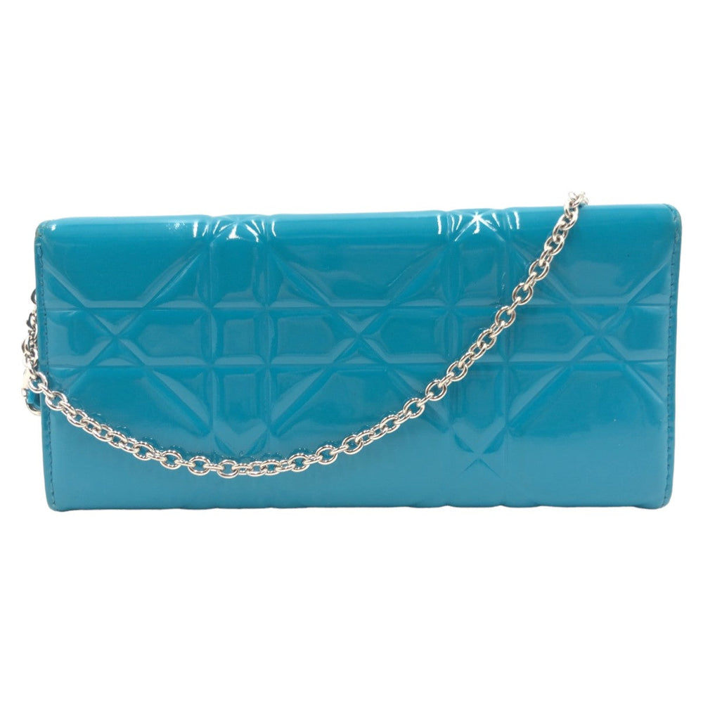 Dior Long Wallet Purse enamel Blue Silver Metal Long Wallet Purse Chain Wallet Canage Logo charm Women Used Authentic