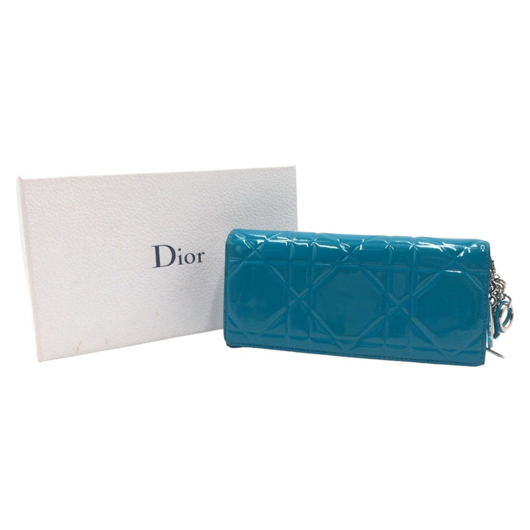 Dior Long Wallet Purse enamel Blue Silver Metal Long Wallet Purse Chain Wallet Canage Logo charm Women Used Authentic