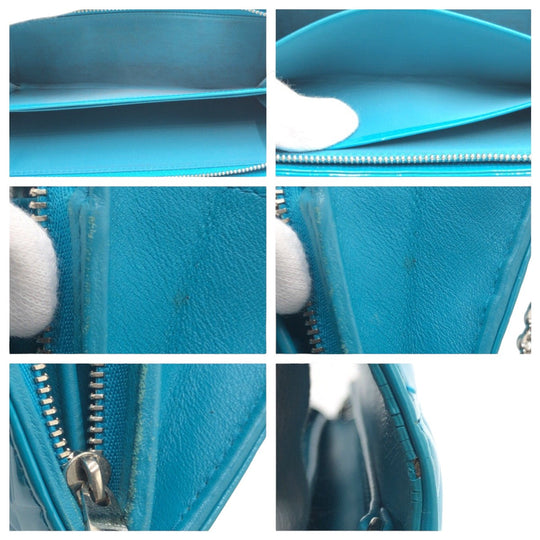 Dior Long Wallet Purse enamel Blue Silver Metal Long Wallet Purse Chain Wallet Canage Logo charm Women Used Authentic