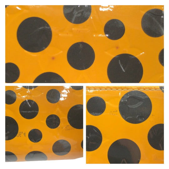 LOUIS VUITTON Long Wallet Purse M91571 enamel Yellow Black Gold Metal Long Wallet Purse Monogram Vernis Yayoi Kusama Dot Infinity Jaune Women Used Authentic