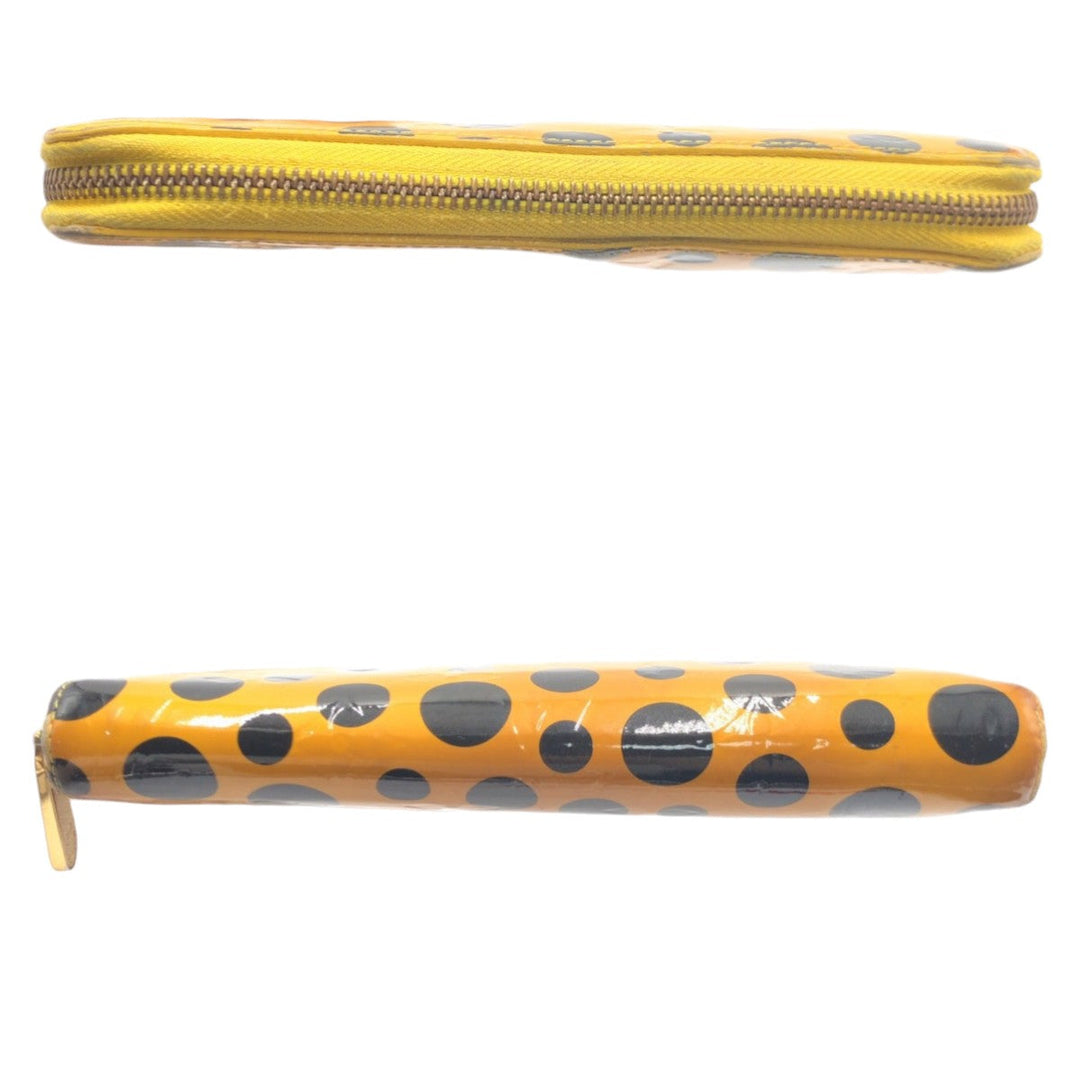 LOUIS VUITTON Long Wallet Purse M91571 enamel Yellow Black Gold Metal Long Wallet Purse Monogram Vernis Yayoi Kusama Dot Infinity Jaune Women Used Authentic