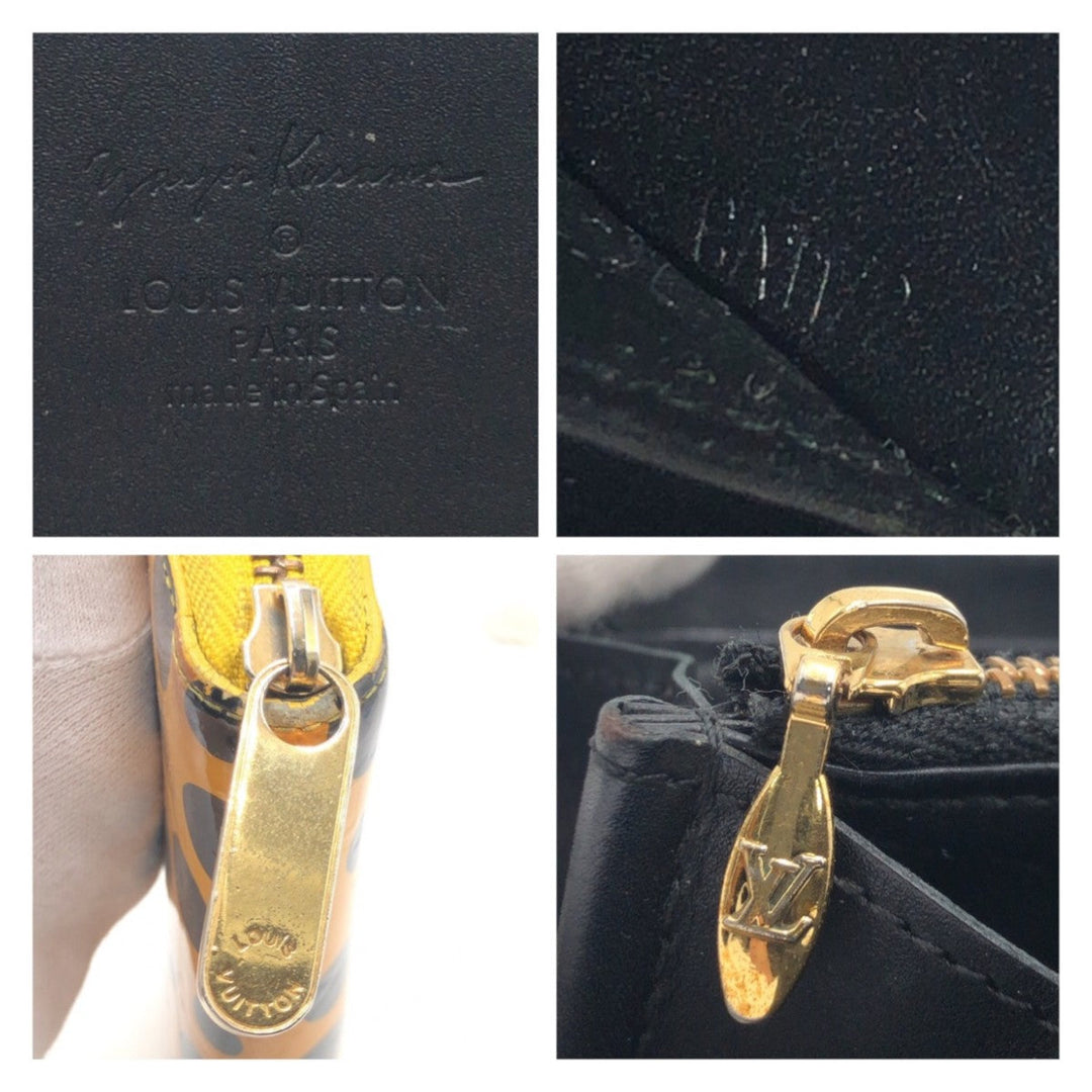 LOUIS VUITTON Long Wallet Purse M91571 enamel Yellow Black Gold Metal Long Wallet Purse Monogram Vernis Yayoi Kusama Dot Infinity Jaune Women Used Authentic