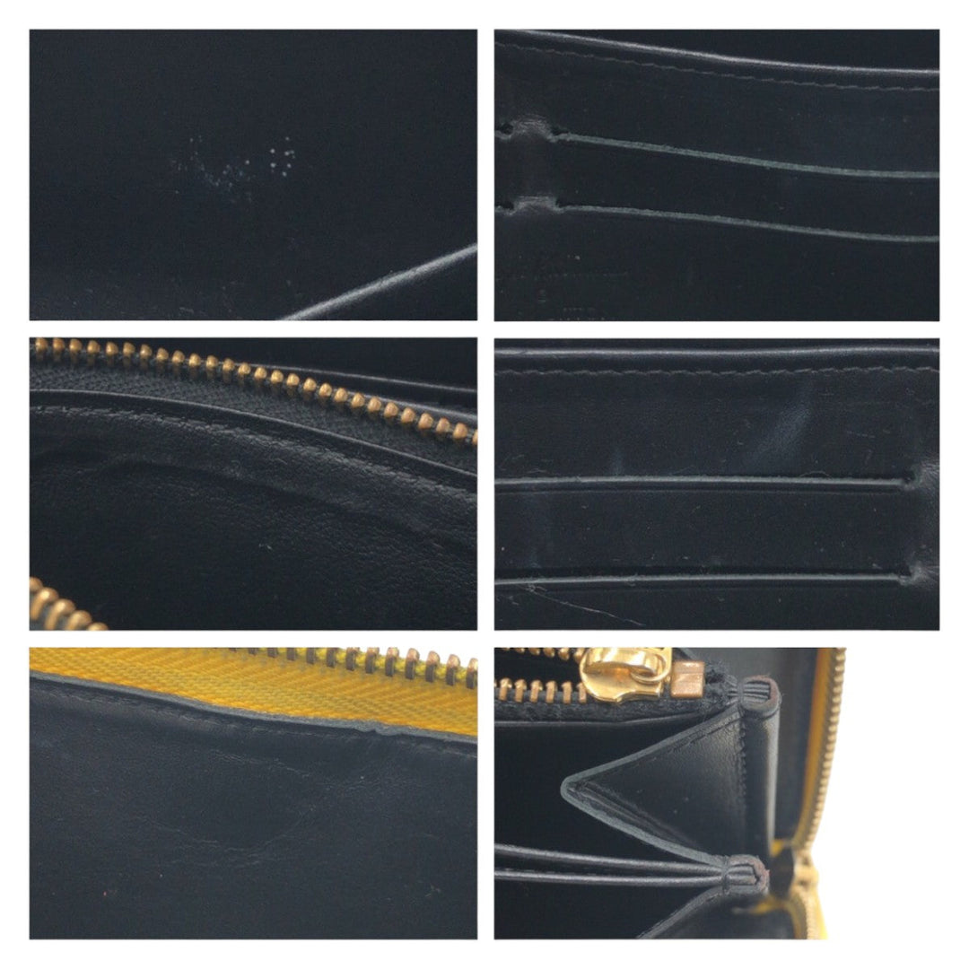 LOUIS VUITTON Long Wallet Purse M91571 enamel Yellow Black Gold Metal Long Wallet Purse Monogram Vernis Yayoi Kusama Dot Infinity Jaune Women Used Authentic