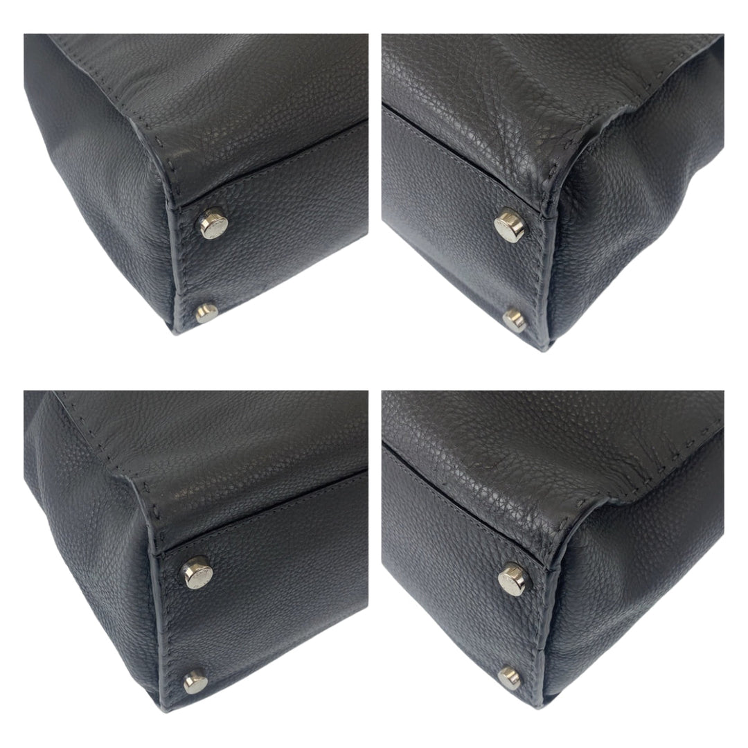 FENDI Business bag leather Grey SilverMetal Business Bag A4 Compatible Shoulder Bag Celeria Peekaboo mens Used Authentic