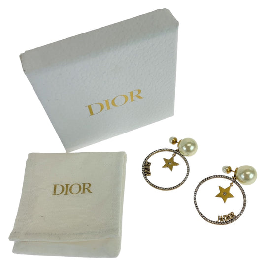 Dior Pierce Faux pearl, metal gold Pierce fake pearl JA DIOR Women Used Authentic
