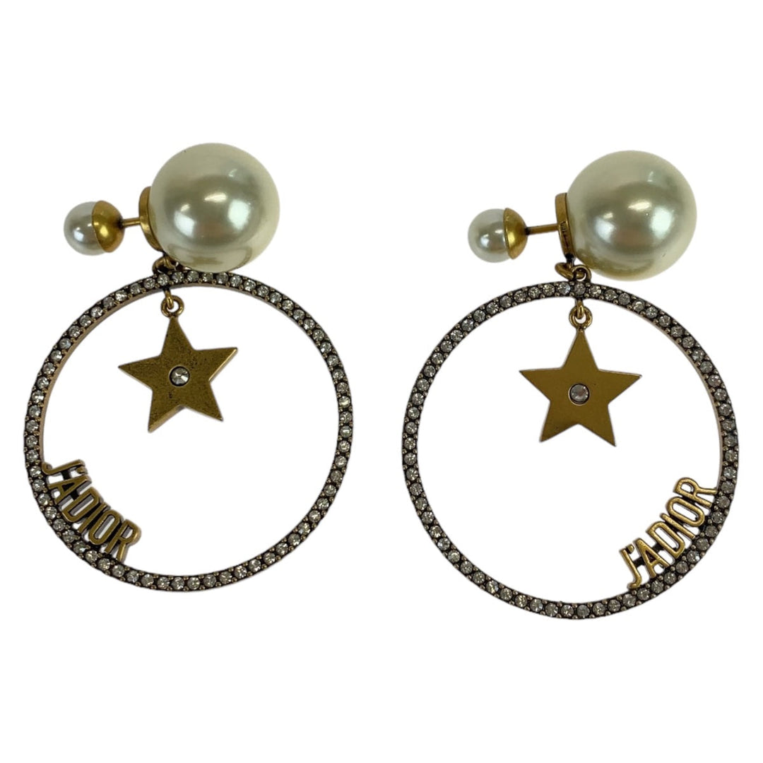 Dior Pierce Faux pearl, metal gold Pierce fake pearl JA DIOR Women Used Authentic