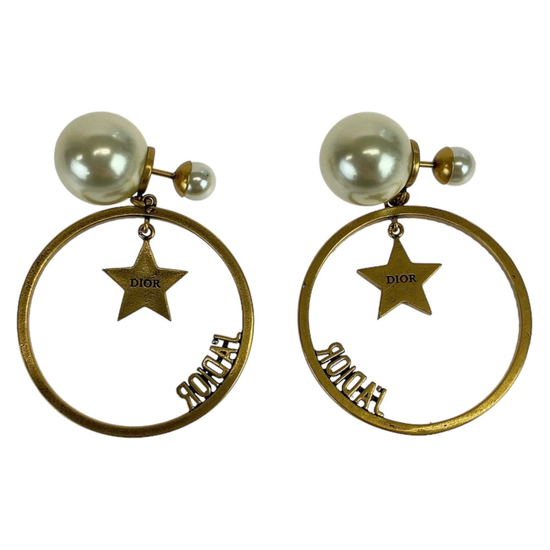 Dior Pierce Faux pearl, metal gold Pierce fake pearl JA DIOR Women Used Authentic