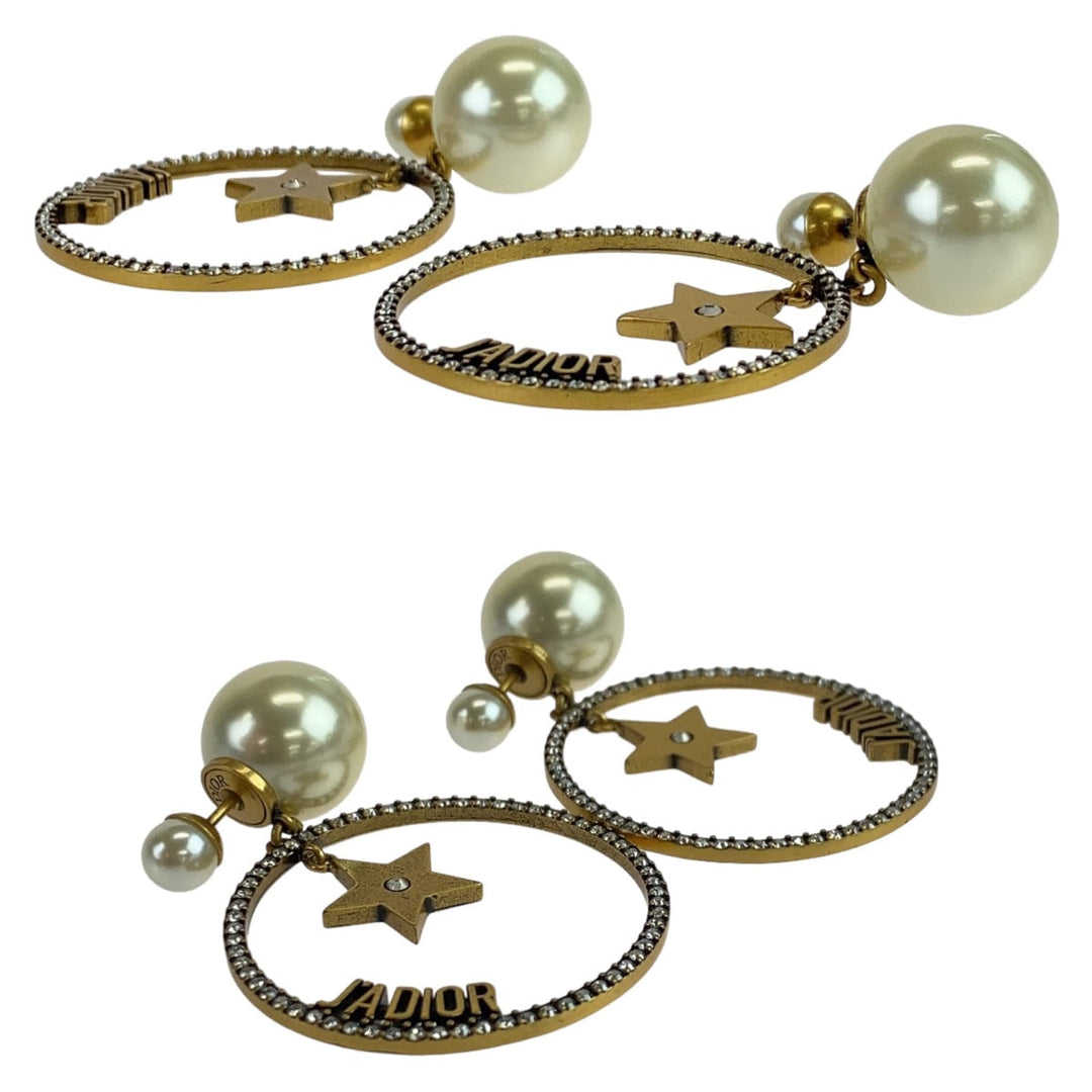 Dior Pierce Faux pearl, metal gold Pierce fake pearl JA DIOR Women Used Authentic