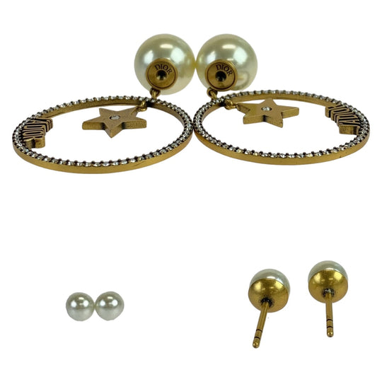 Dior Pierce Faux pearl, metal gold Pierce fake pearl JA DIOR Women Used Authentic