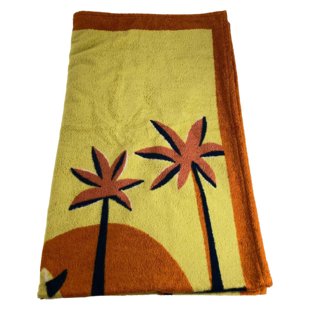 HERMES towel cotton Orange multicolor Beach towel Aprs La Vague Beach towel Women Used Authentic