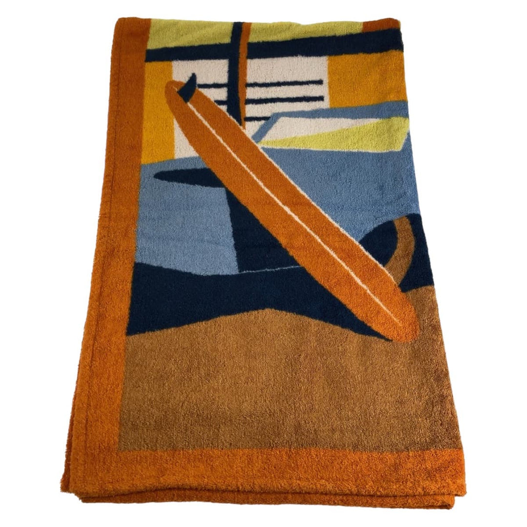 HERMES towel cotton Orange multicolor Beach towel Aprs La Vague Beach towel Women Used Authentic