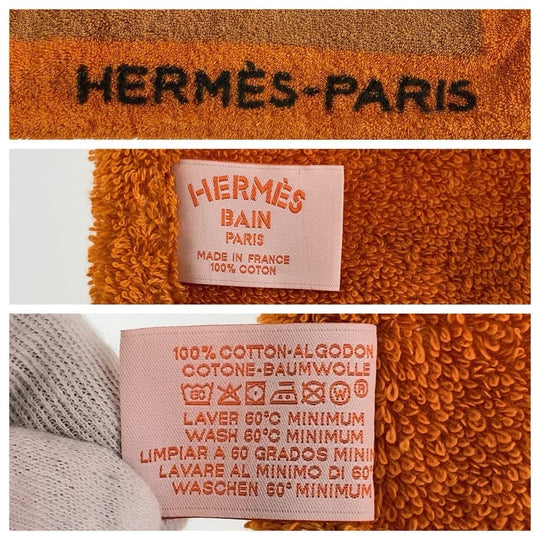 HERMES towel cotton Orange multicolor Beach towel Aprs La Vague Beach towel Women Used Authentic