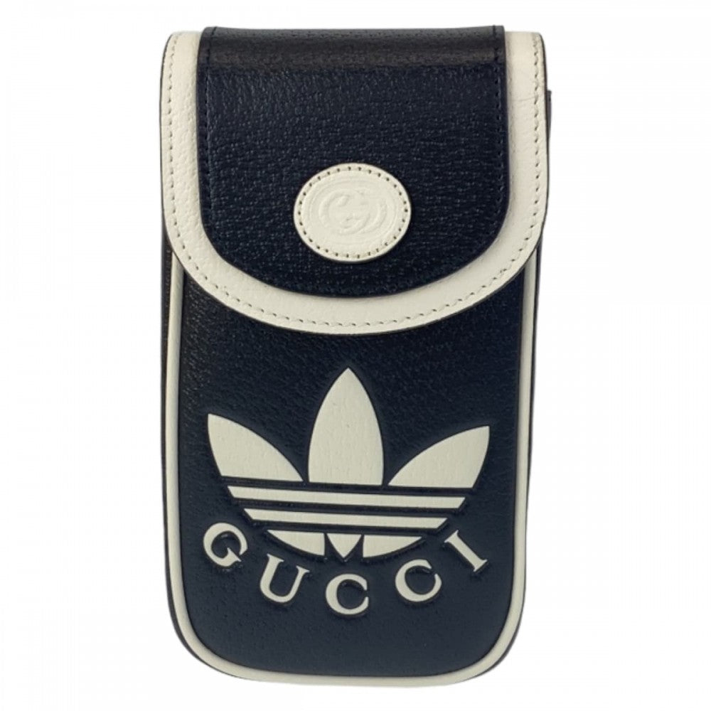 GUCCI Shoulder Bag leather Black White Gold Metal Shoulder Bag Phone Case Pochette adidas collaboration mens Used Authentic