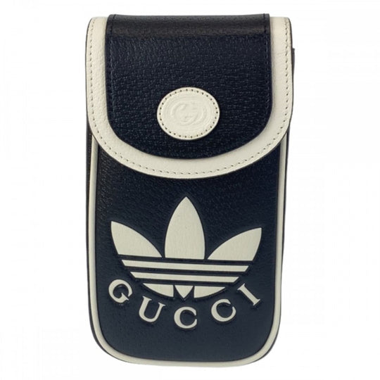 GUCCI Shoulder Bag leather Black White Gold Metal Shoulder Bag Phone Case Pochette adidas collaboration mens Used Authentic