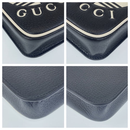GUCCI Shoulder Bag leather Black White Gold Metal Shoulder Bag Phone Case Pochette adidas collaboration mens Used Authentic