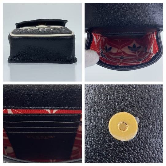 GUCCI Shoulder Bag leather Black White Gold Metal Shoulder Bag Phone Case Pochette adidas collaboration mens Used Authentic