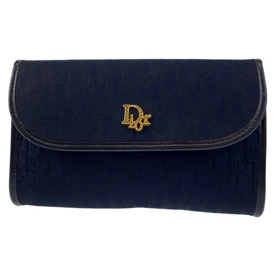 Dior Shoulder Bag canvas Navy Gold Metal Chain Shoulder Bag Handbag 2way Trotter Women Used Authentic