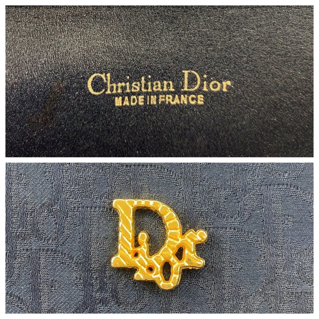 Dior Shoulder Bag canvas Navy Gold Metal Chain Shoulder Bag Handbag 2way Trotter Women Used Authentic