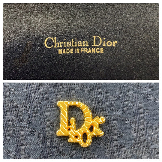 Dior Shoulder Bag canvas Navy Gold Metal Chain Shoulder Bag Handbag 2way Trotter Women Used Authentic