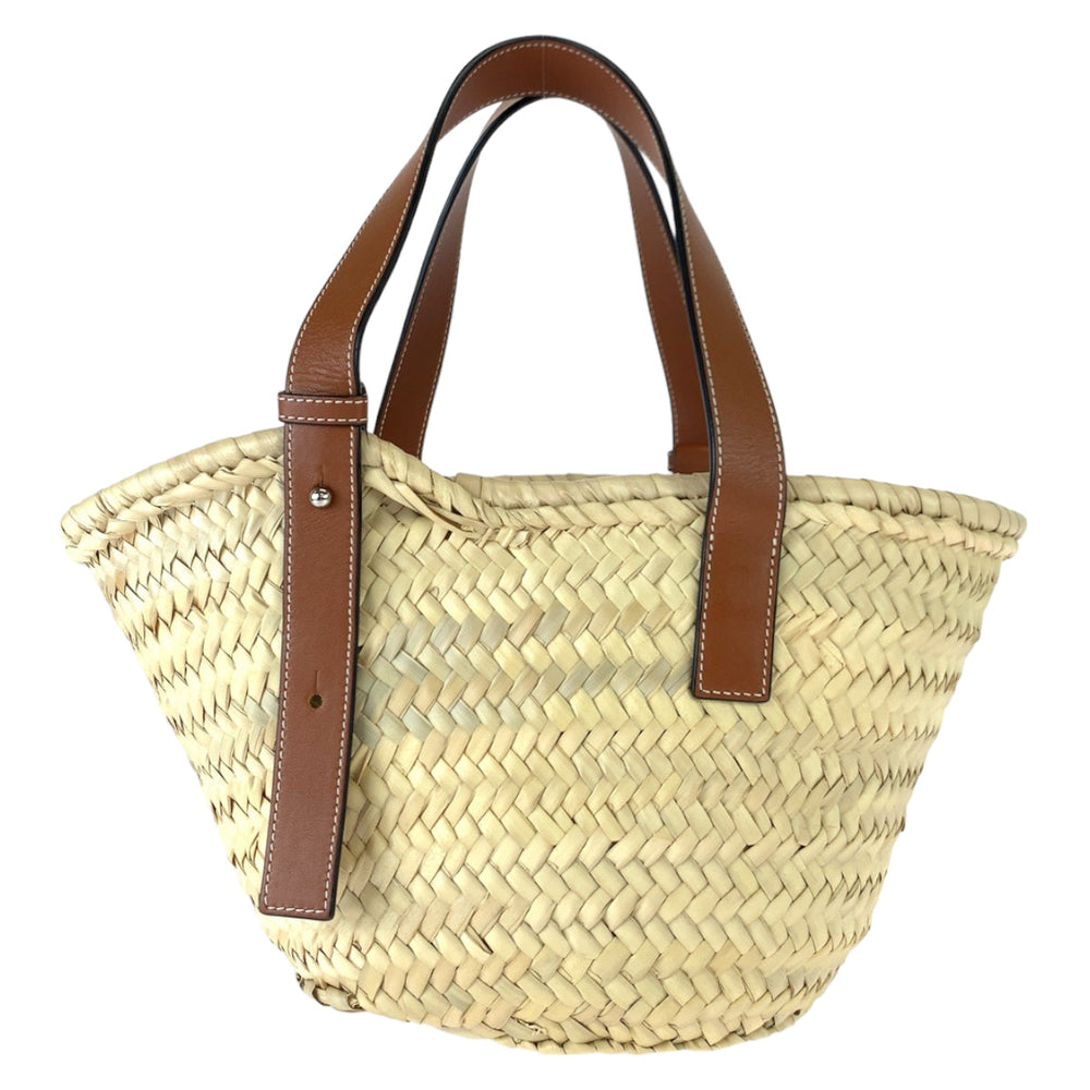 LOEWE Tote Bag 327 02 S93 Raffia, Leather Beige Brown SilverMetal Tote Bag handbag basket bag anagram Basket bag Women Used Authentic