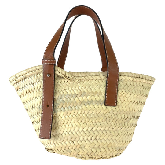 LOEWE Tote Bag 327 02 S93 Raffia, Leather Beige Brown SilverMetal Tote Bag handbag basket bag anagram Basket bag Women Used Authentic