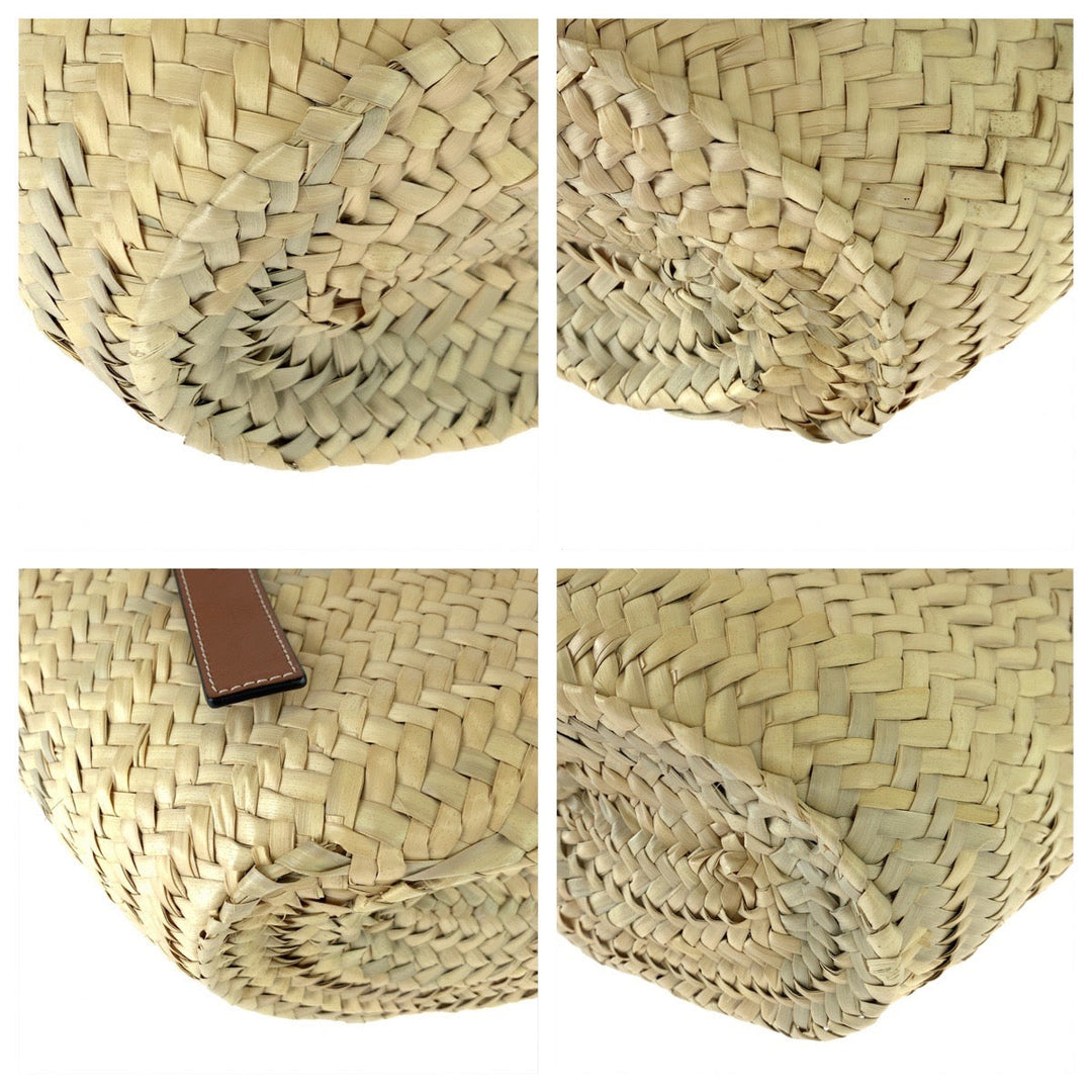 LOEWE Tote Bag 327 02 S93 Raffia, Leather Beige Brown SilverMetal Tote Bag handbag basket bag anagram Basket bag Women Used Authentic