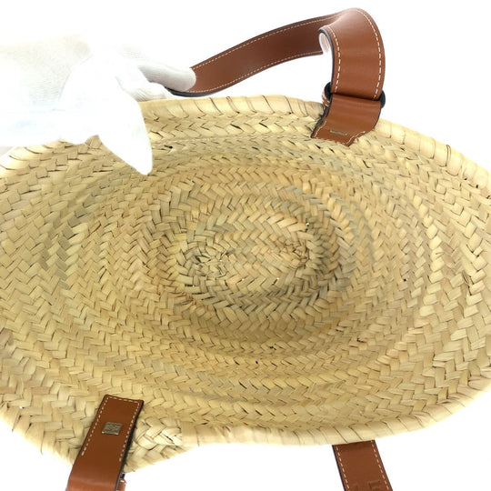 LOEWE Tote Bag 327 02 S93 Raffia, Leather Beige Brown SilverMetal Tote Bag handbag basket bag anagram Basket bag Women Used Authentic