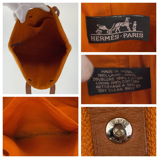 HERMES Tote Bag Canvas, Leather Orange Brown SilverMetal Tote Bag Handbag A4 compatible Amedaba Diago GM Women Used Authentic