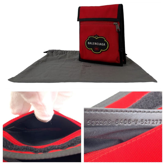 BALENCIAGA Shoulder Bag Nylon Red Explorer BB logo mens Used Authentic