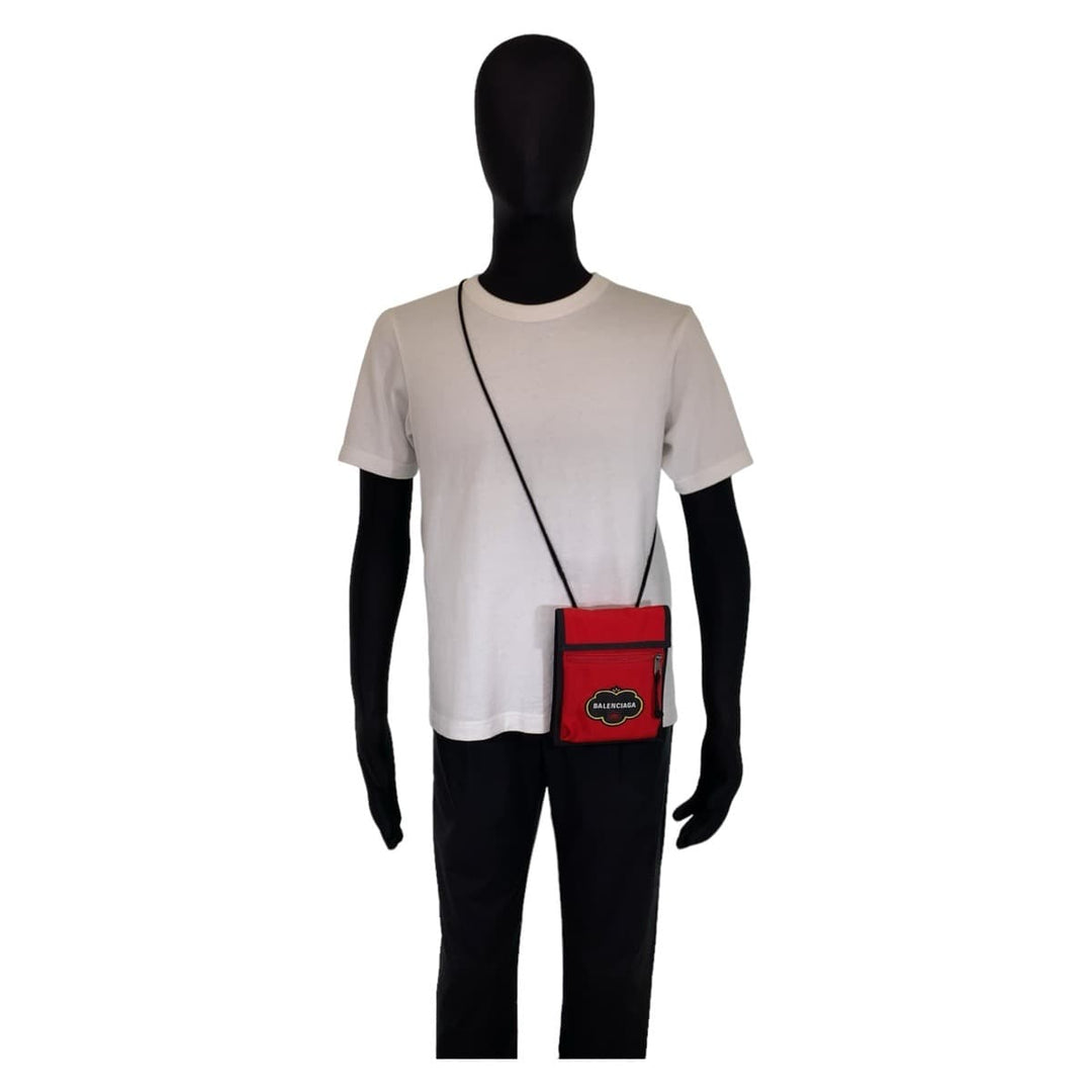 BALENCIAGA Shoulder Bag Nylon Red Explorer BB logo mens Used Authentic