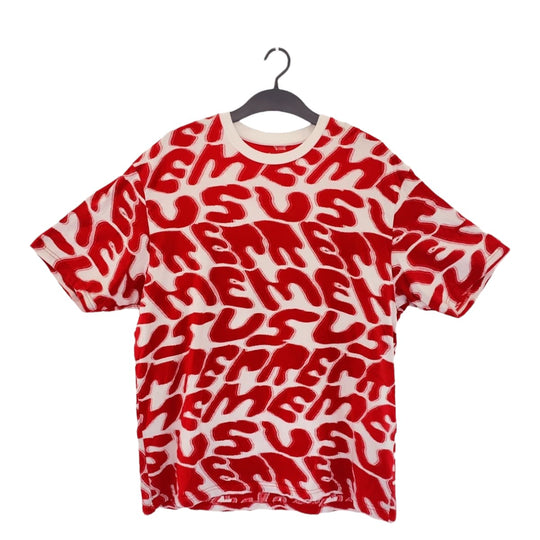 Supreme Short sleeve T-shirt cotton Red White Short sleeve T-shirt crew neck Stacked Intarsia mens XL Used Authentic