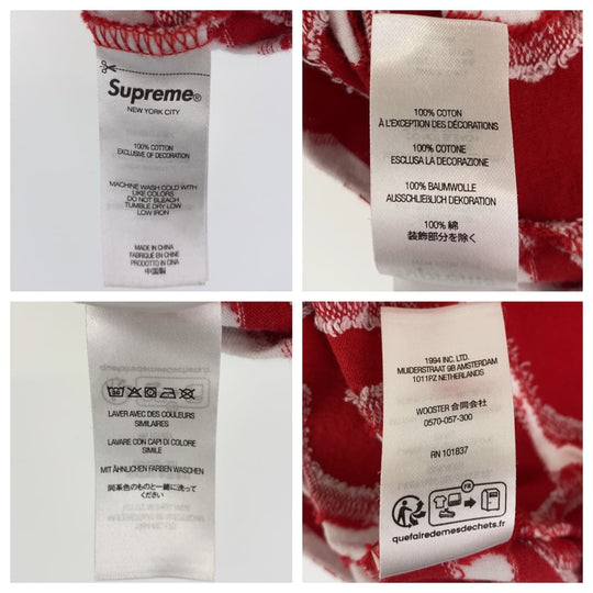 Supreme Short sleeve T-shirt cotton Red White Short sleeve T-shirt crew neck Stacked Intarsia mens XL Used Authentic