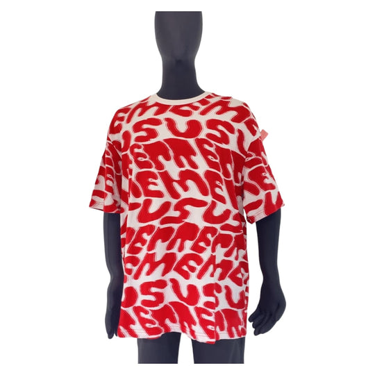 Supreme Short sleeve T-shirt cotton Red White Short sleeve T-shirt crew neck Stacked Intarsia mens XL Used Authentic