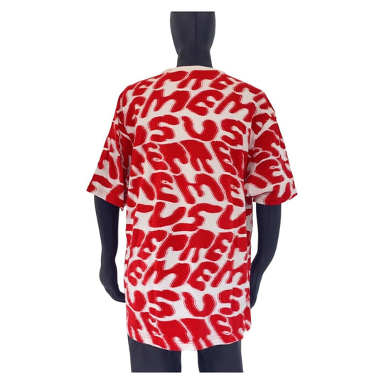 Supreme Short sleeve T-shirt cotton Red White Short sleeve T-shirt crew neck Stacked Intarsia mens XL Used Authentic