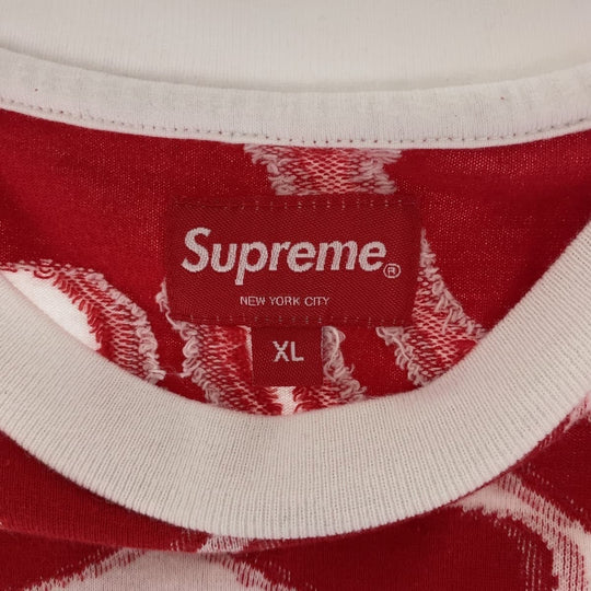 Supreme Short sleeve T-shirt cotton Red White Short sleeve T-shirt crew neck Stacked Intarsia mens XL Used Authentic