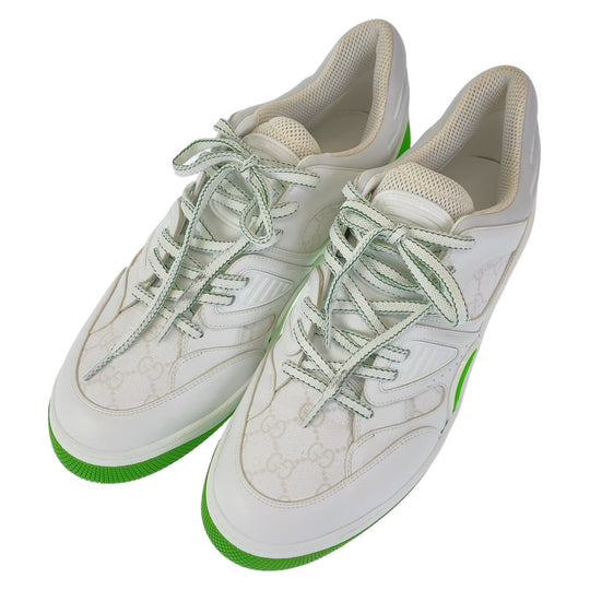 GUCCI sneakers GG canvas, leather White Green Sneakers Low Cut Lace Up basket mens 12 Used Authentic