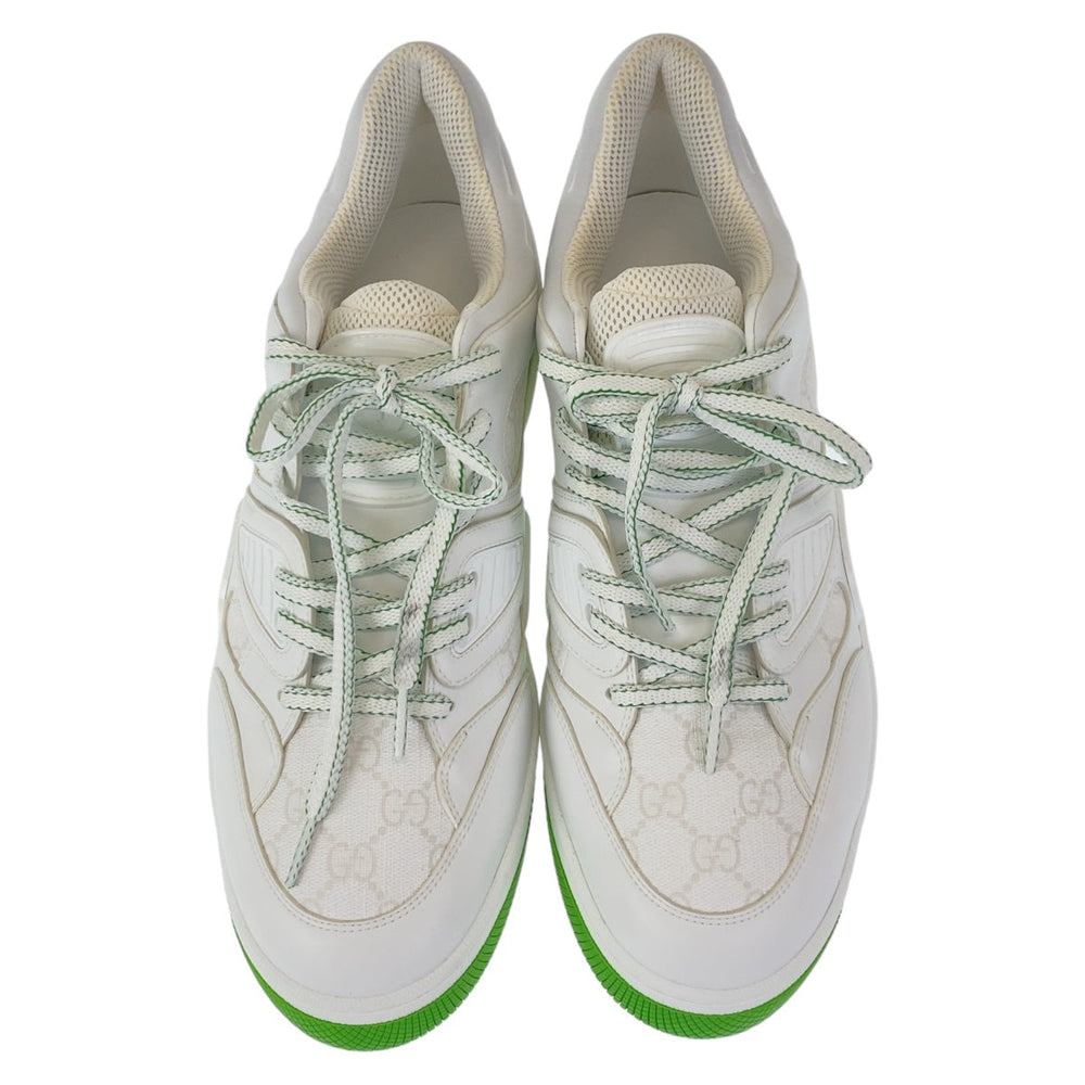 GUCCI sneakers GG canvas, leather White Green Sneakers Low Cut Lace Up basket mens 12 Used Authentic