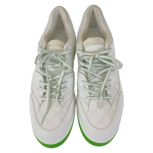 GUCCI sneakers GG canvas, leather White Green Sneakers Low Cut Lace Up basket mens 12 Used Authentic