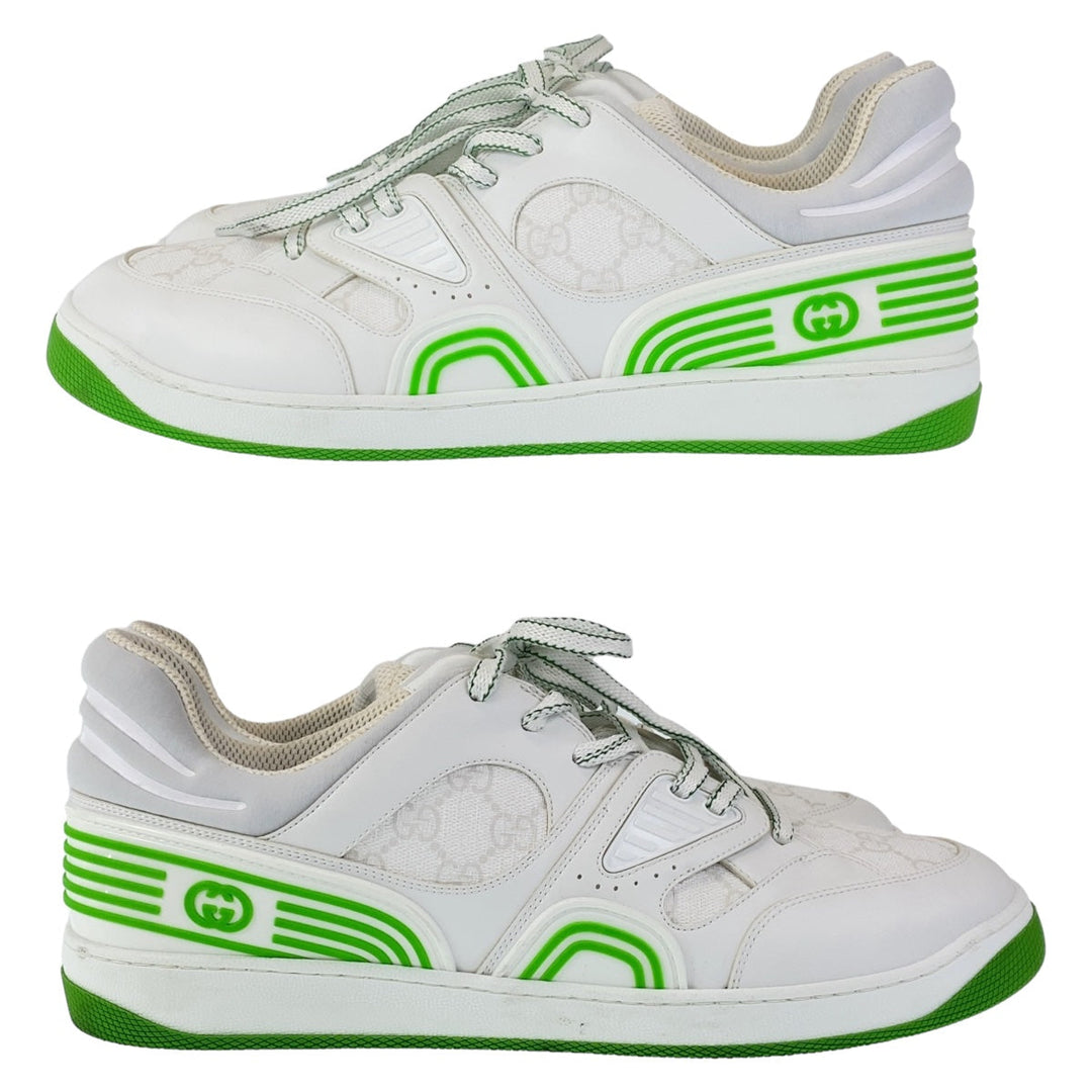 GUCCI sneakers GG canvas, leather White Green Sneakers Low Cut Lace Up basket mens 12 Used Authentic