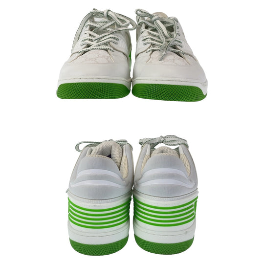 GUCCI sneakers GG canvas, leather White Green Sneakers Low Cut Lace Up basket mens 12 Used Authentic