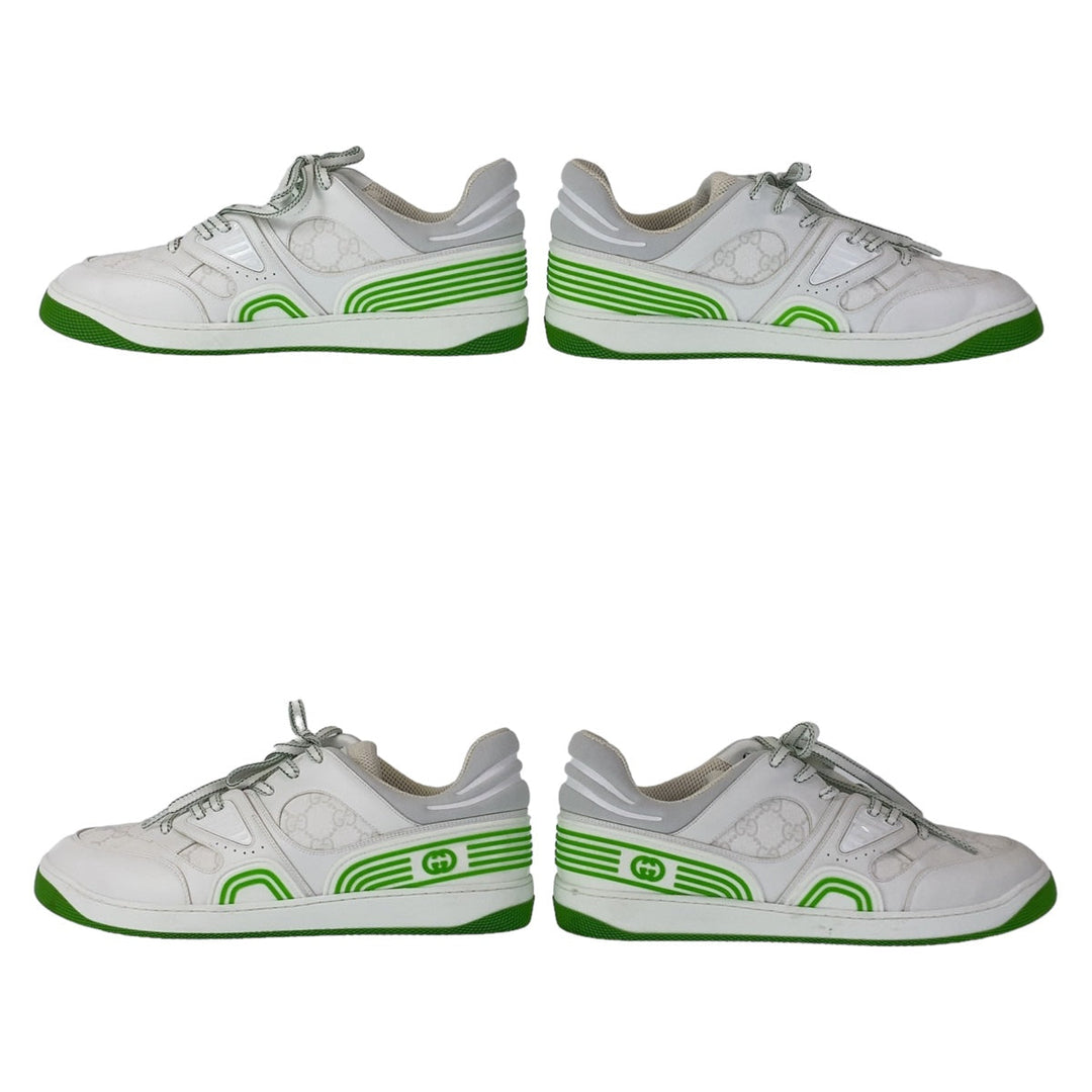 GUCCI sneakers GG canvas, leather White Green Sneakers Low Cut Lace Up basket mens 12 Used Authentic