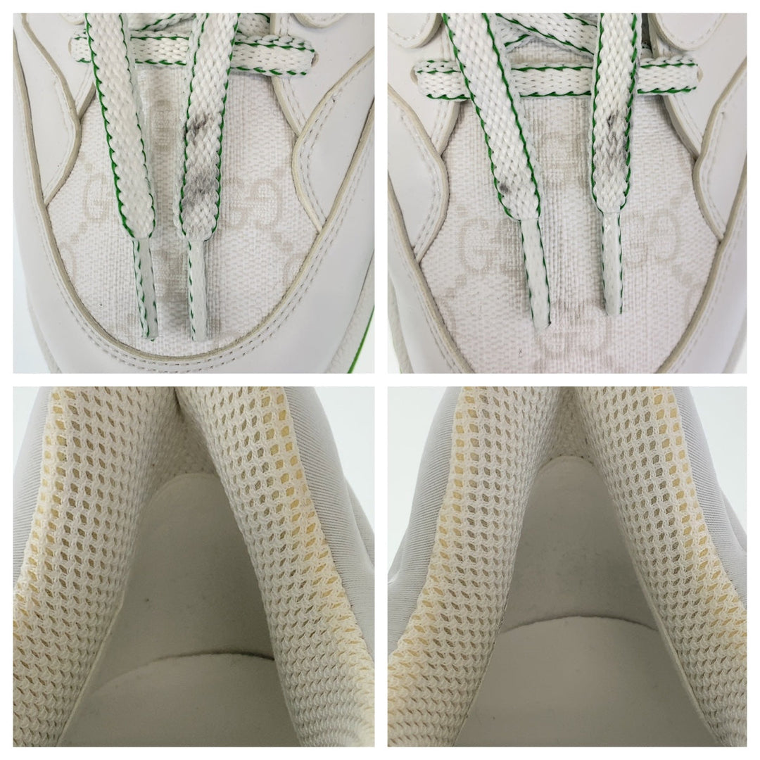 GUCCI sneakers GG canvas, leather White Green Sneakers Low Cut Lace Up basket mens 12 Used Authentic