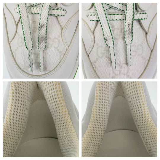 GUCCI sneakers GG canvas, leather White Green Sneakers Low Cut Lace Up basket mens 12 Used Authentic
