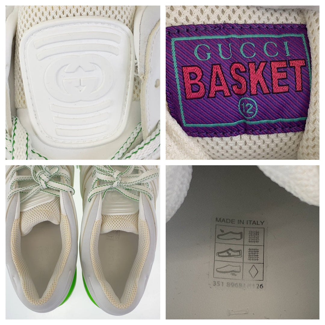 GUCCI sneakers GG canvas, leather White Green Sneakers Low Cut Lace Up basket mens 12 Used Authentic