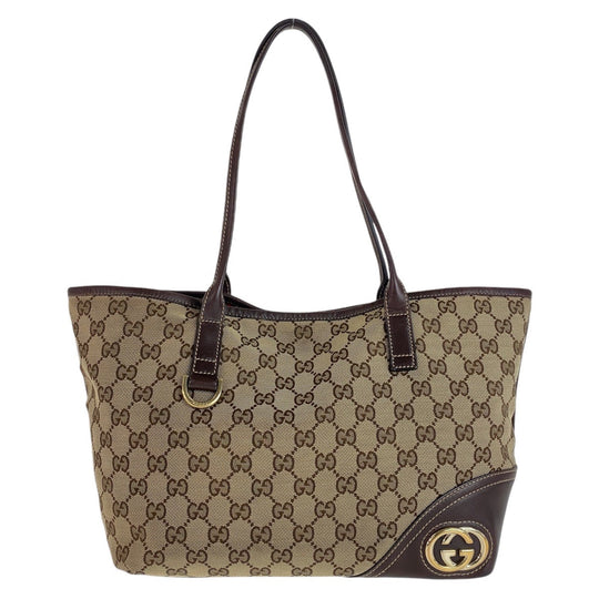 GUCCI Tote Bag 169946 GG canvas, leather Brown Beige Gold Metal Tote Bag Handbag Shoulder Bag Interlocking G New Brit GG pattern Women Used Authentic