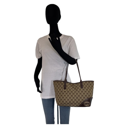 GUCCI Tote Bag 169946 GG canvas, leather Brown Beige Gold Metal Tote Bag Handbag Shoulder Bag Interlocking G New Brit GG pattern Women Used Authentic
