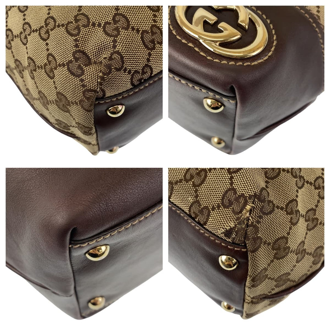 GUCCI Tote Bag 169946 GG canvas, leather Brown Beige Gold Metal Tote Bag Handbag Shoulder Bag Interlocking G New Brit GG pattern Women Used Authentic