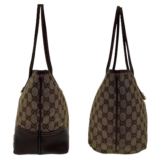 GUCCI Tote Bag 169946 GG canvas, leather Brown Beige Gold Metal Tote Bag Handbag Shoulder Bag Interlocking G New Brit GG pattern Women Used Authentic